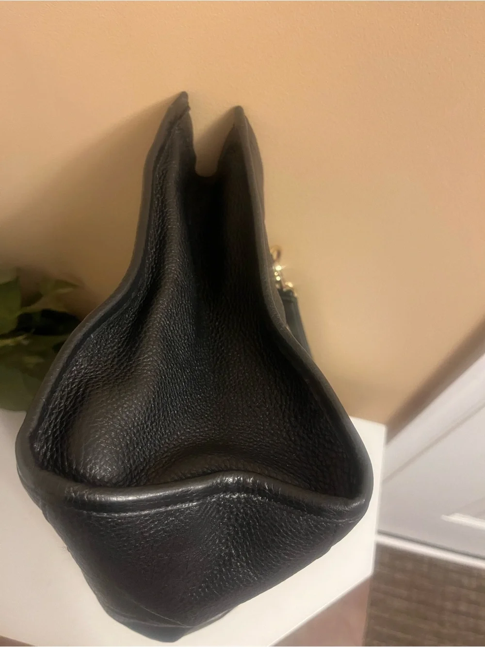 Tory Burch Black Pebbled Leather Tote with Gold Logo Hardware